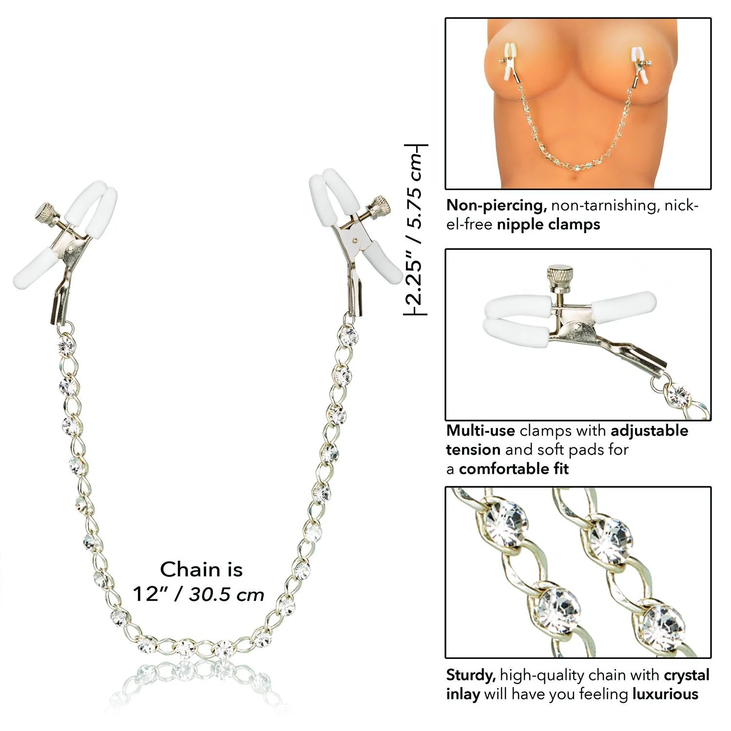 CalExotics Nipple Play Nipple Clamps with Crystal Chain - Image 3