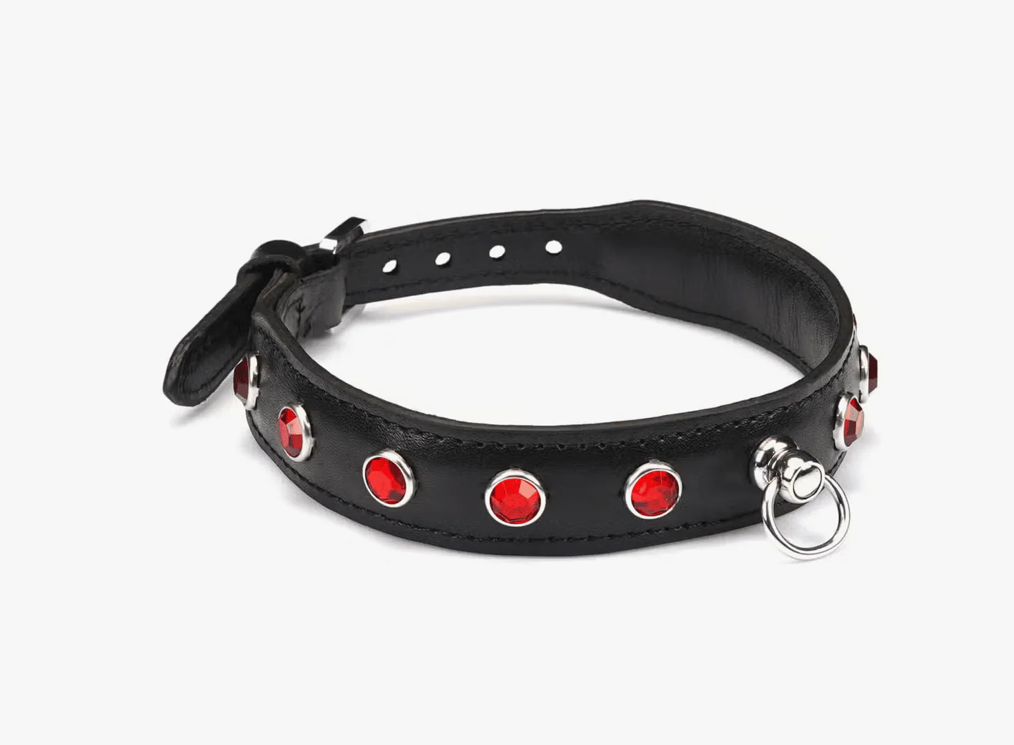 Premium Leather Choker with Red Gems by Liebe Seele - Image 2